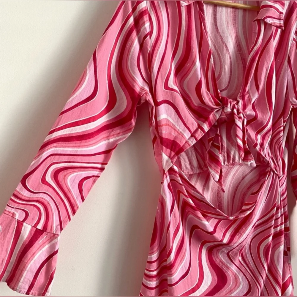 Zara Barbie Linen Blend Cut Out Psychedelic Print - Picture 9 of 11